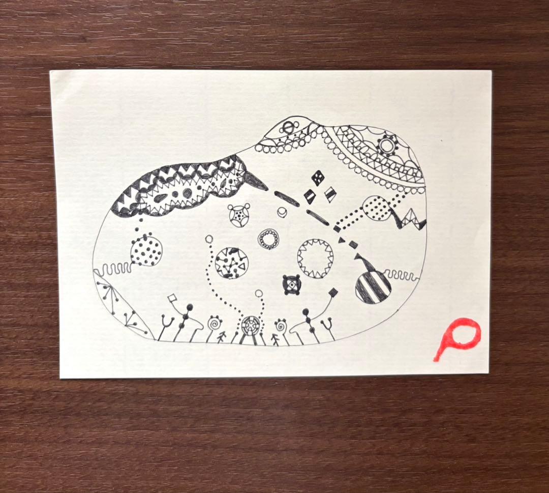 抽象アート　幾何学模様　ペン画　一点物