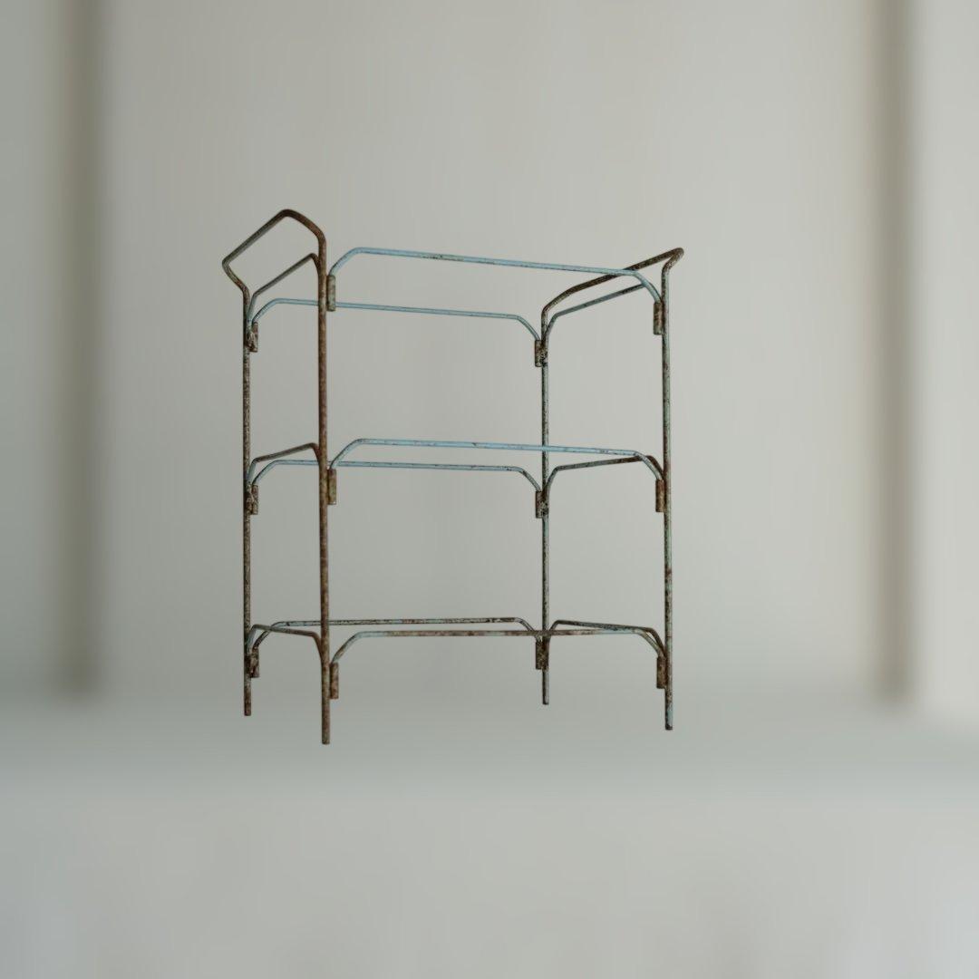 日本vintage 分解式 鉄製ラック ブルー塗装 工業系ディスプレイ架 台付き