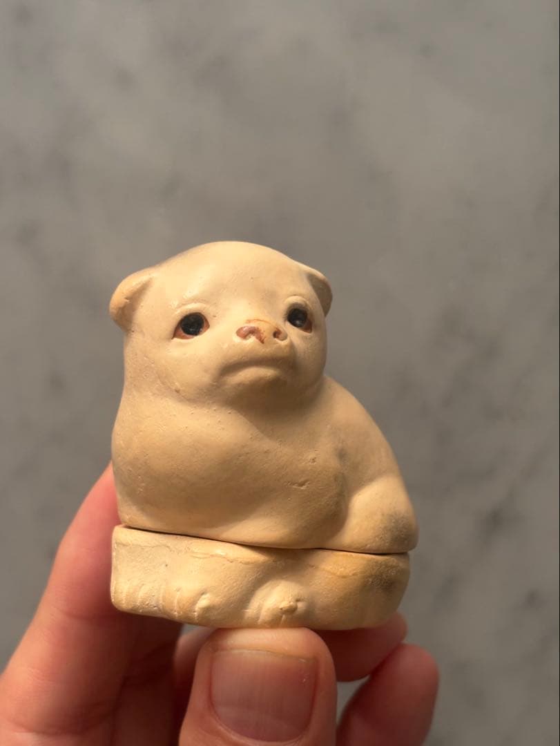 加藤雅耕タレ目の瞳が可愛い京焼きの犬陶器オブジェ香合（こうごう） 古道具 茶道具