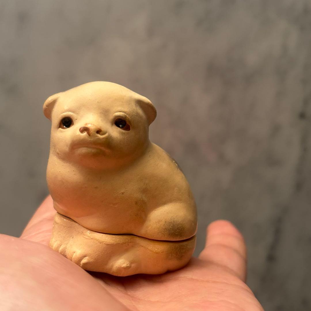 加藤雅耕タレ目の瞳が可愛い京焼きの犬陶器オブジェ香合（こうごう） 古道具 茶道具