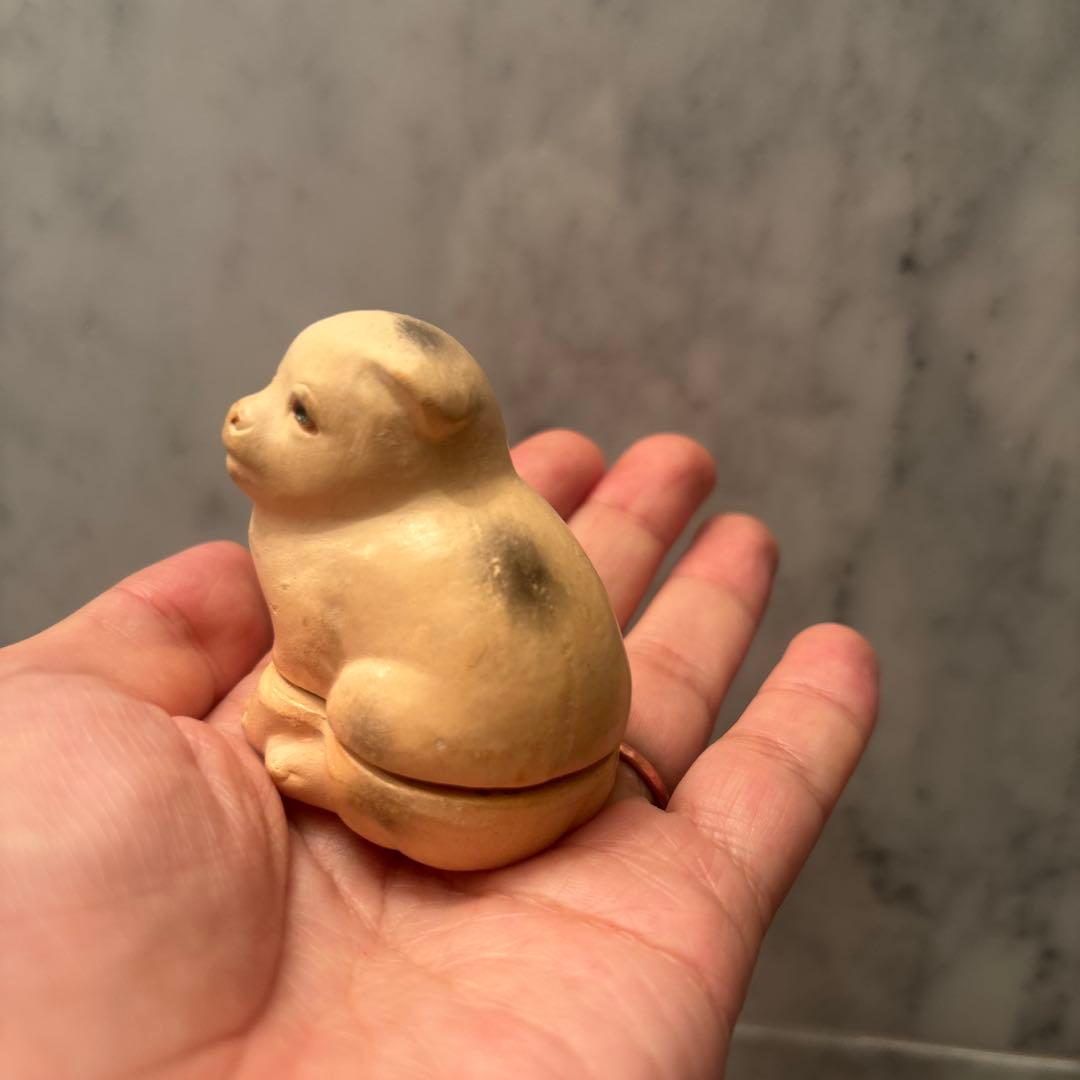 加藤雅耕タレ目の瞳が可愛い京焼きの犬陶器オブジェ香合（こうごう） 古道具 茶道具