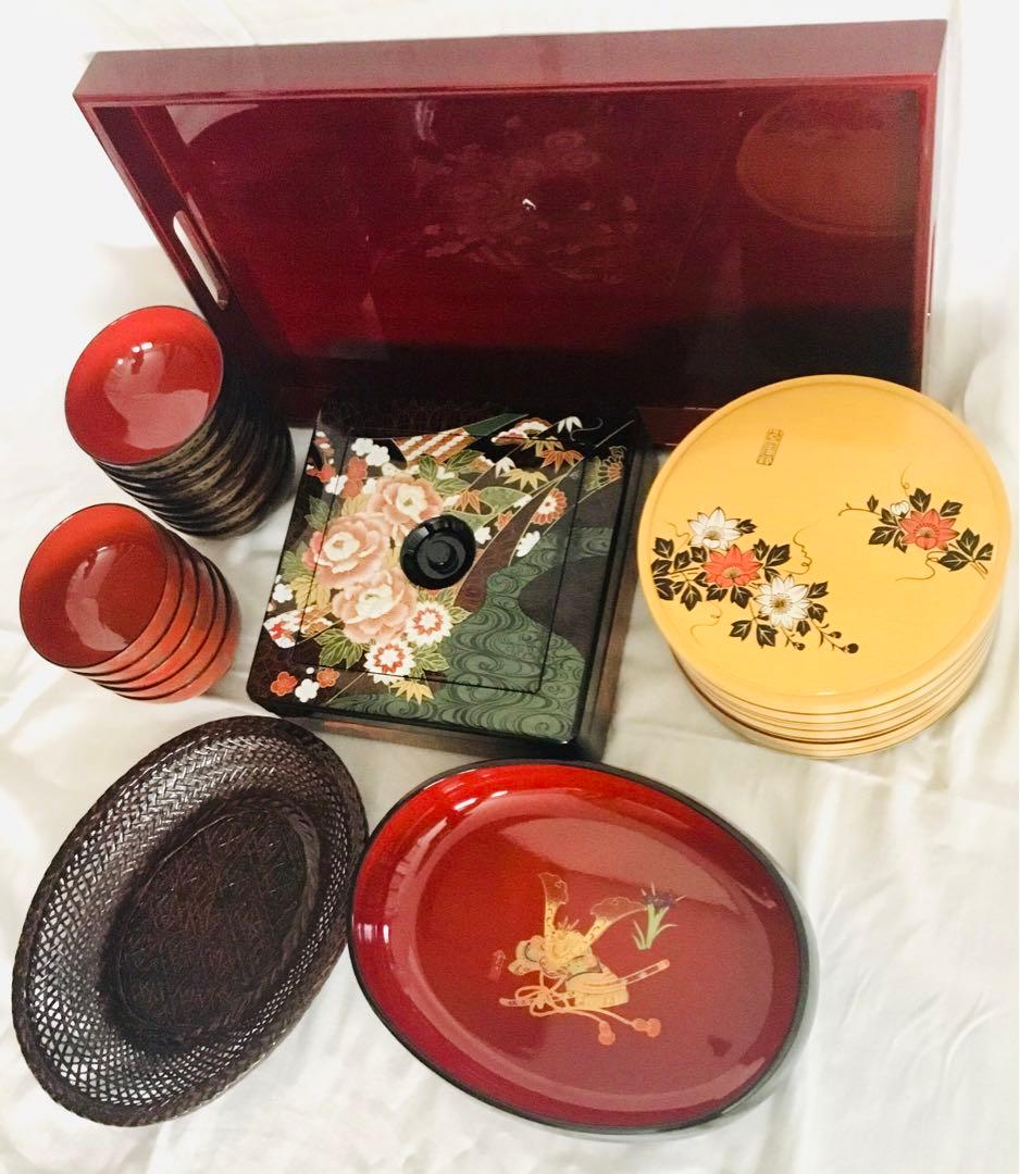 【未使用】漆器セット　お重　弁当箱　伝統工芸　籠　盆　鉢　椀　海外プレゼント