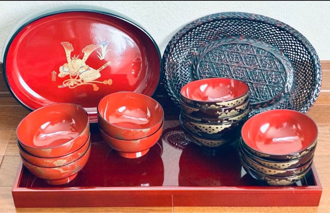【未使用】漆器セット　お重　弁当箱　伝統工芸　籠　盆　鉢　椀　海外プレゼント