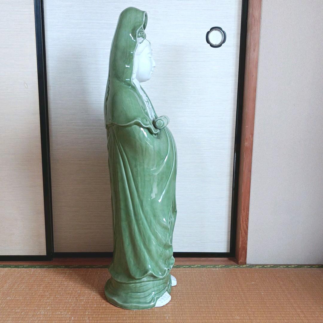 九谷焼　青磁　特大観音像