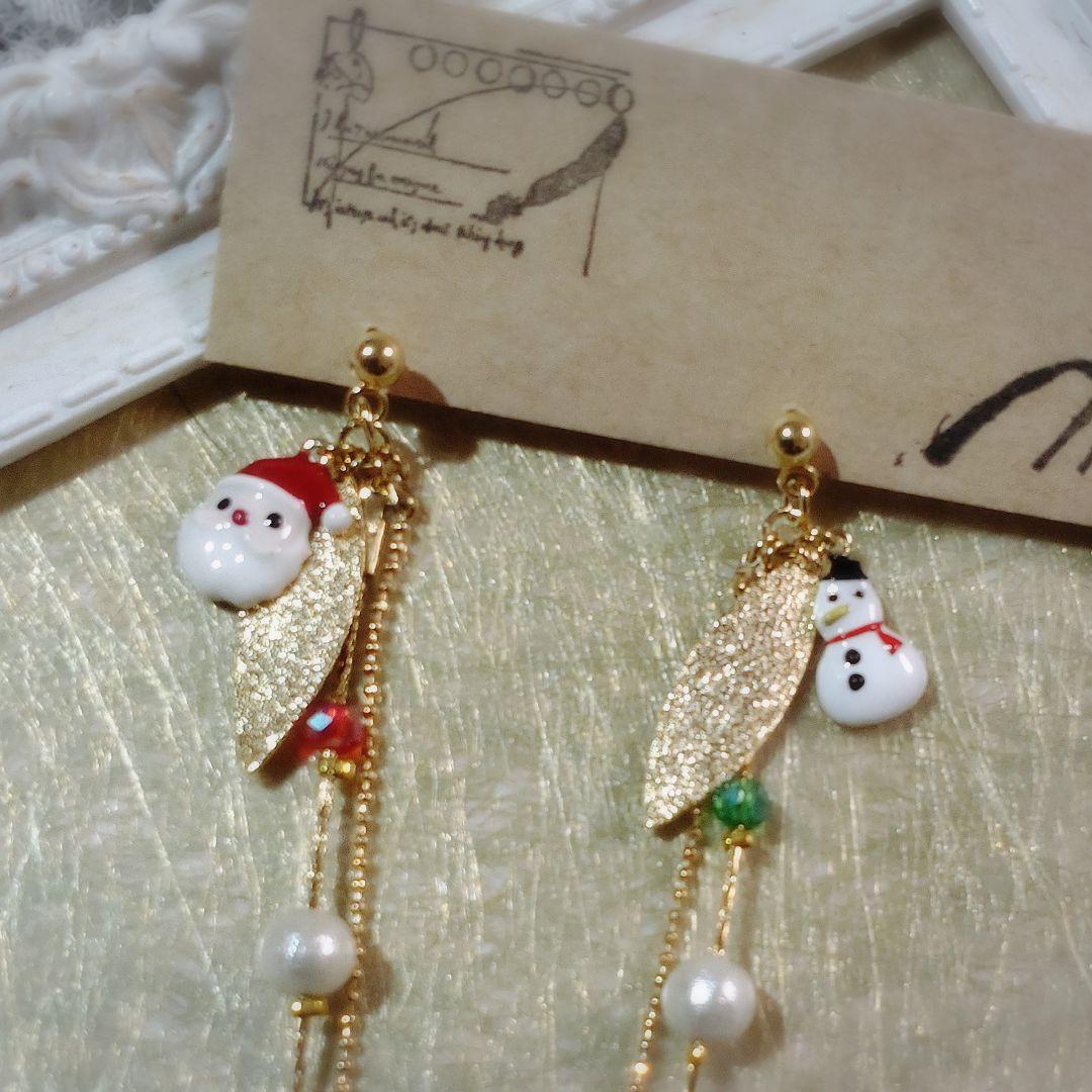 クリスマスサンタ×雪だるま ピアス イヤリング