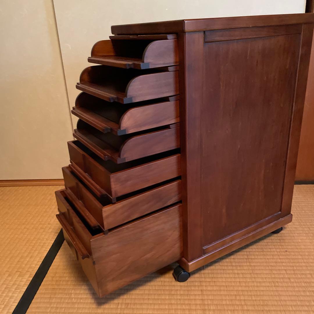 豊岡クラフト 木製書類整理ケース 7段 キャスター付 サイドデスク チェスト