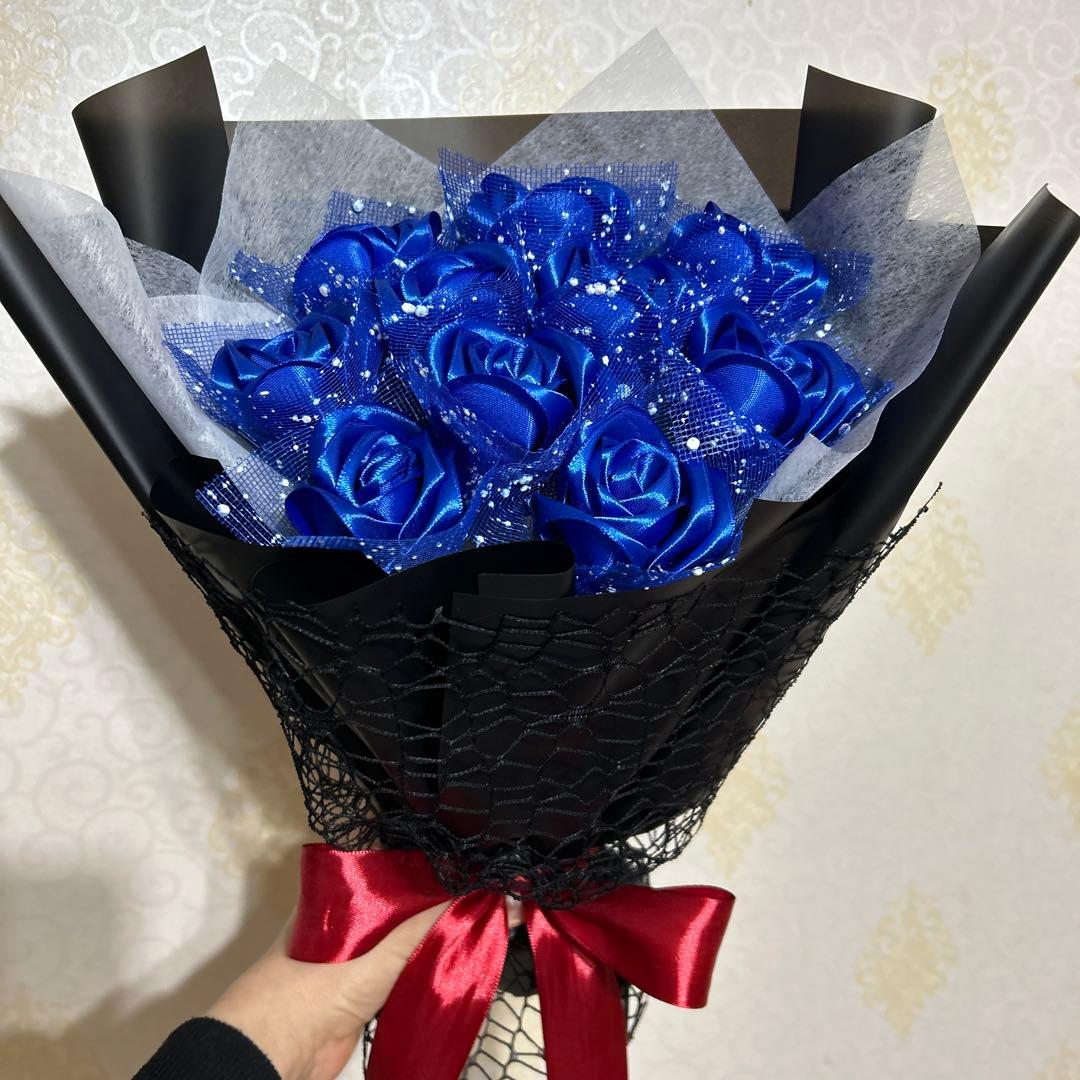 10本青バラブーケ　リボンバラ　枯れない薔薇 プレゼント お祝い　好きな人へ