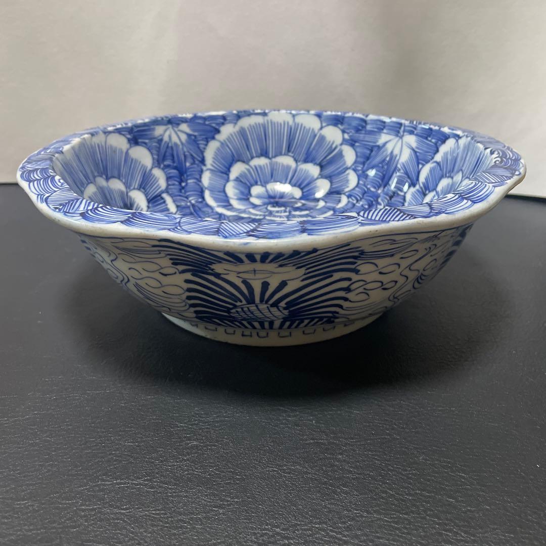 古伊万里　骨董　アンティーク　染付線描き深鉢 深鉢　大きい皿