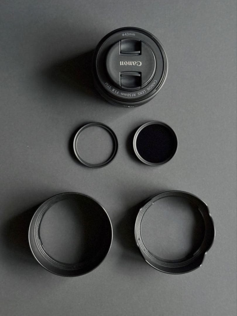 CanonRF50mmF1.8 美品CーPLフイルターとプロテクター　フードX2