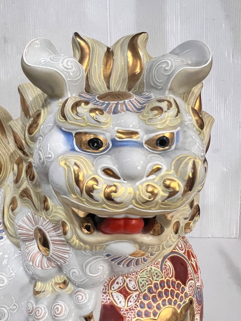 大迫力　 九谷焼 太吉 唐獅子 狛犬 獅子 シーサー 金彩 玉乗り獅子 置物
