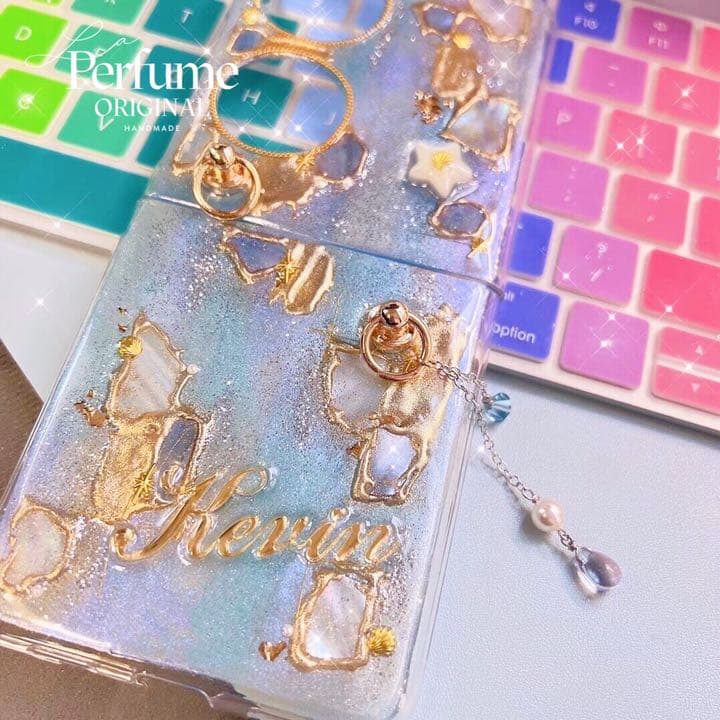 名入れ♡ニュアンスアートペイント✨キラキラグラデーション iPhoneケース