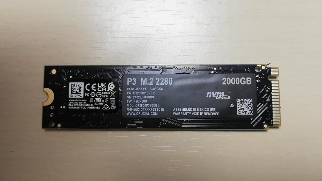 内蔵型SSD Crucial P3 2000GB NVMe M.2 2280 SSD