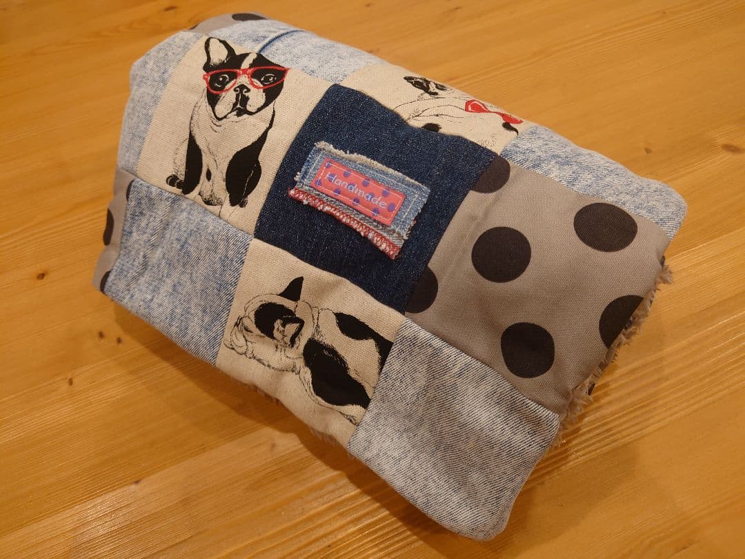 1点のみ！人気！デニムリメイク ハンドメイドブランケット もふもふ