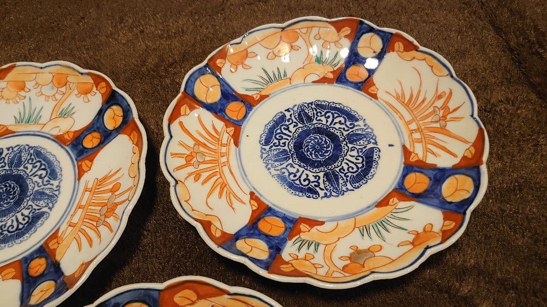 古伊万里　伊万里　色絵　華の図　大皿　３客