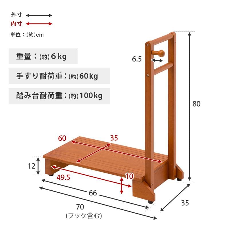 【新品】手すり付き　玄関踏み台　片側　幅70cm アウトレット