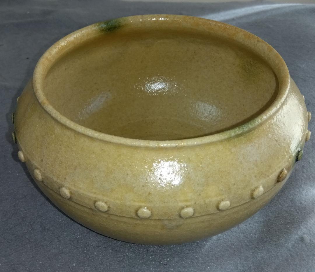 美濃焼の名工　大嶋久興　【子の日窯】黄瀬戸「油揚げ手」希少美品　茶道具建水
