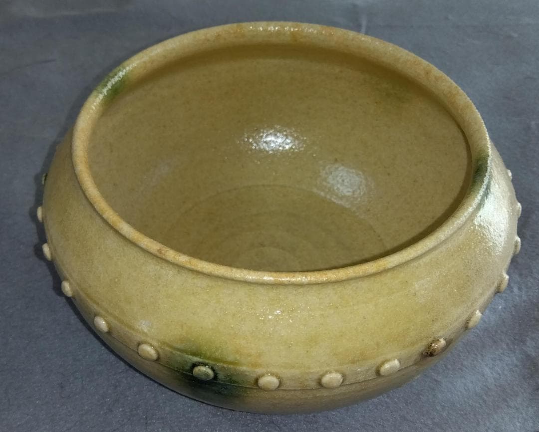 美濃焼の名工　大嶋久興　【子の日窯】黄瀬戸「油揚げ手」希少美品　茶道具建水