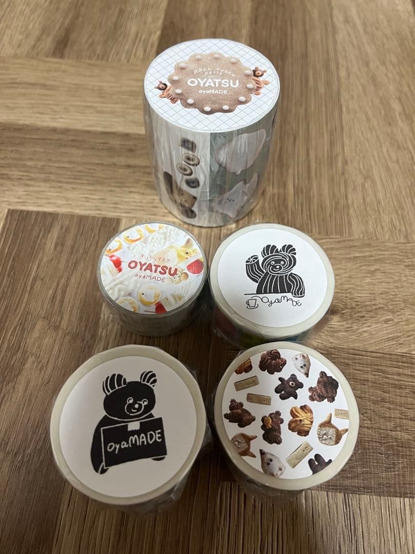 oyaMADE　缶、マスキングテープ、ロールふせん