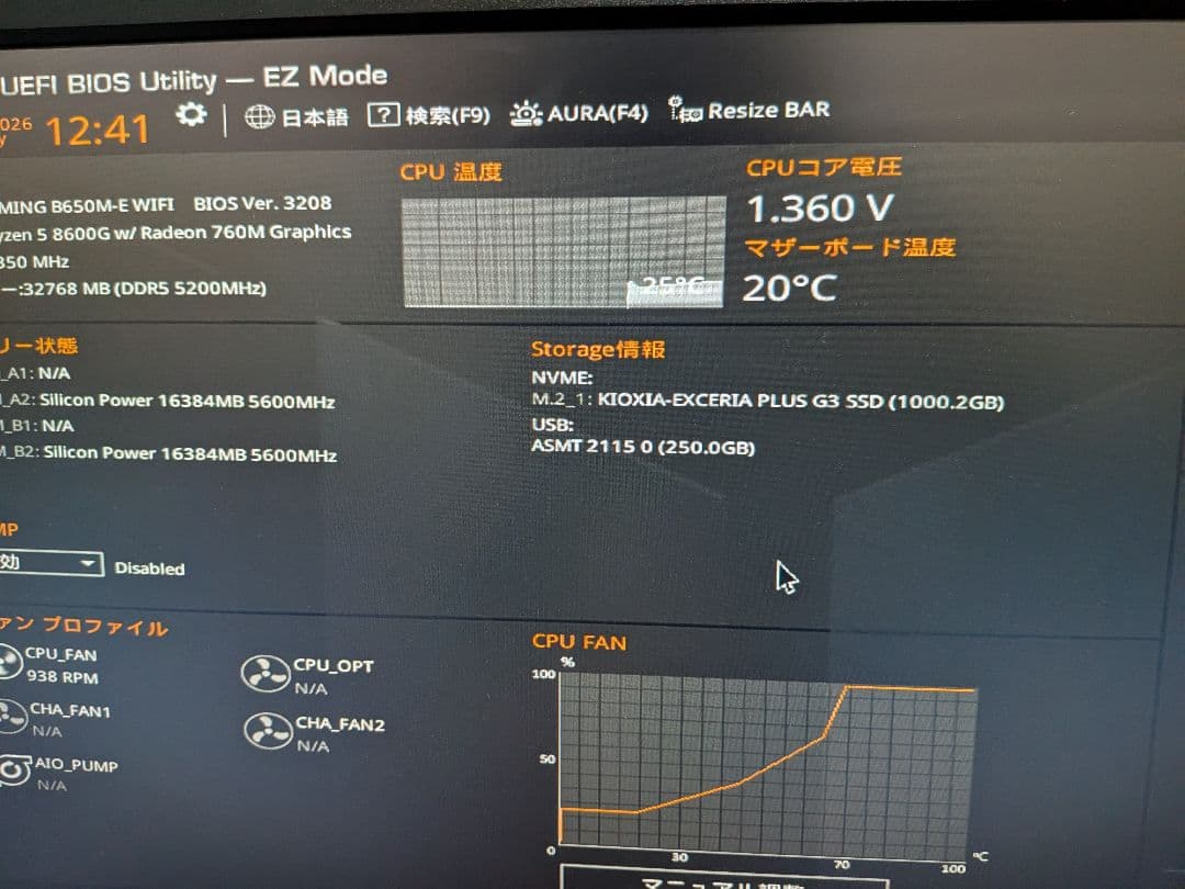 ほぼ新品 ryzen5 8600G RAM32GB m.2SSD1TB