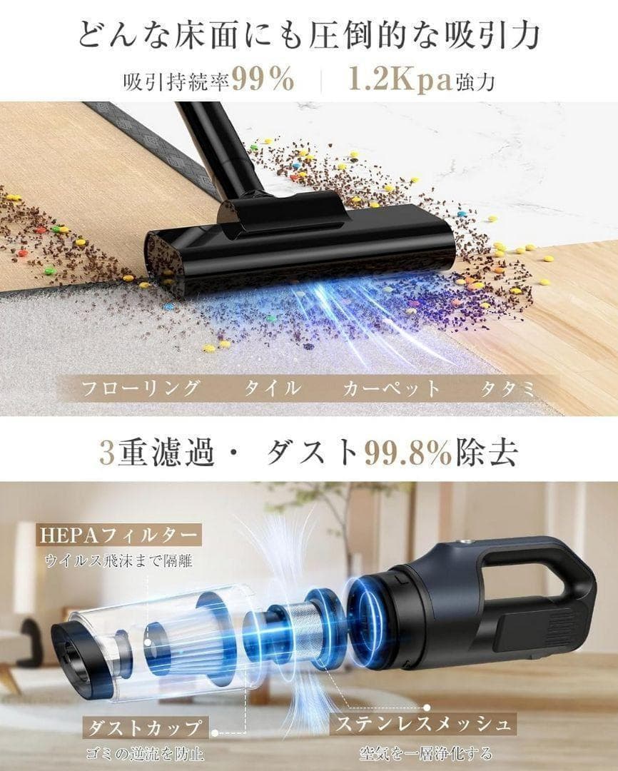 掃除機 コードレス 超軽量ボディ 強力吸引力 ワイヤレス掃除機　ハンディ掃除機