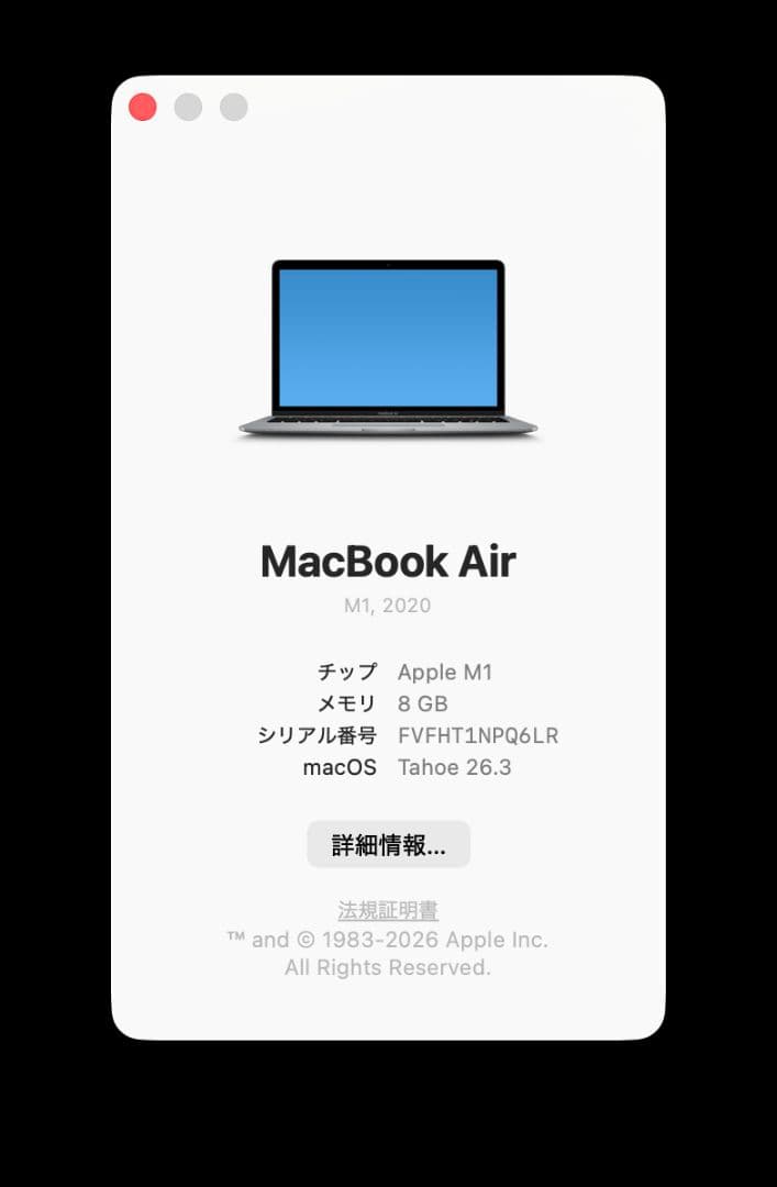 MacBook本体 MacBook Air M1 2020 8GB 256GB