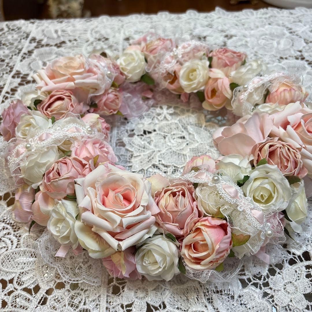 薄いピンクの薔薇リース 限定1点限り