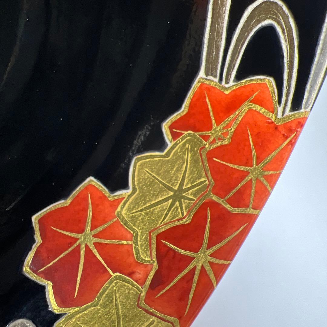 ☆茶3 清川紫陽（遊虎）　黒竜田川の図　茶碗　共箱　口径12.7cm