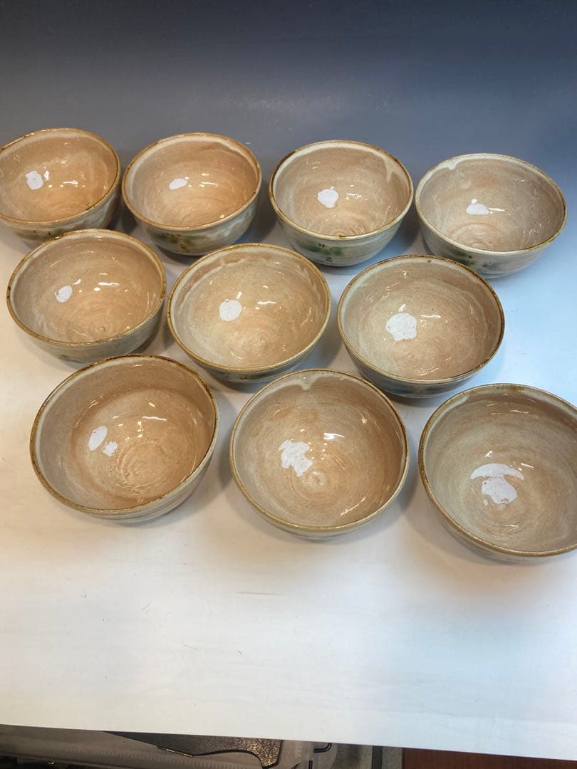 関口宗平 作 粉引笹文数茶碗10客組 共箱 茶道具