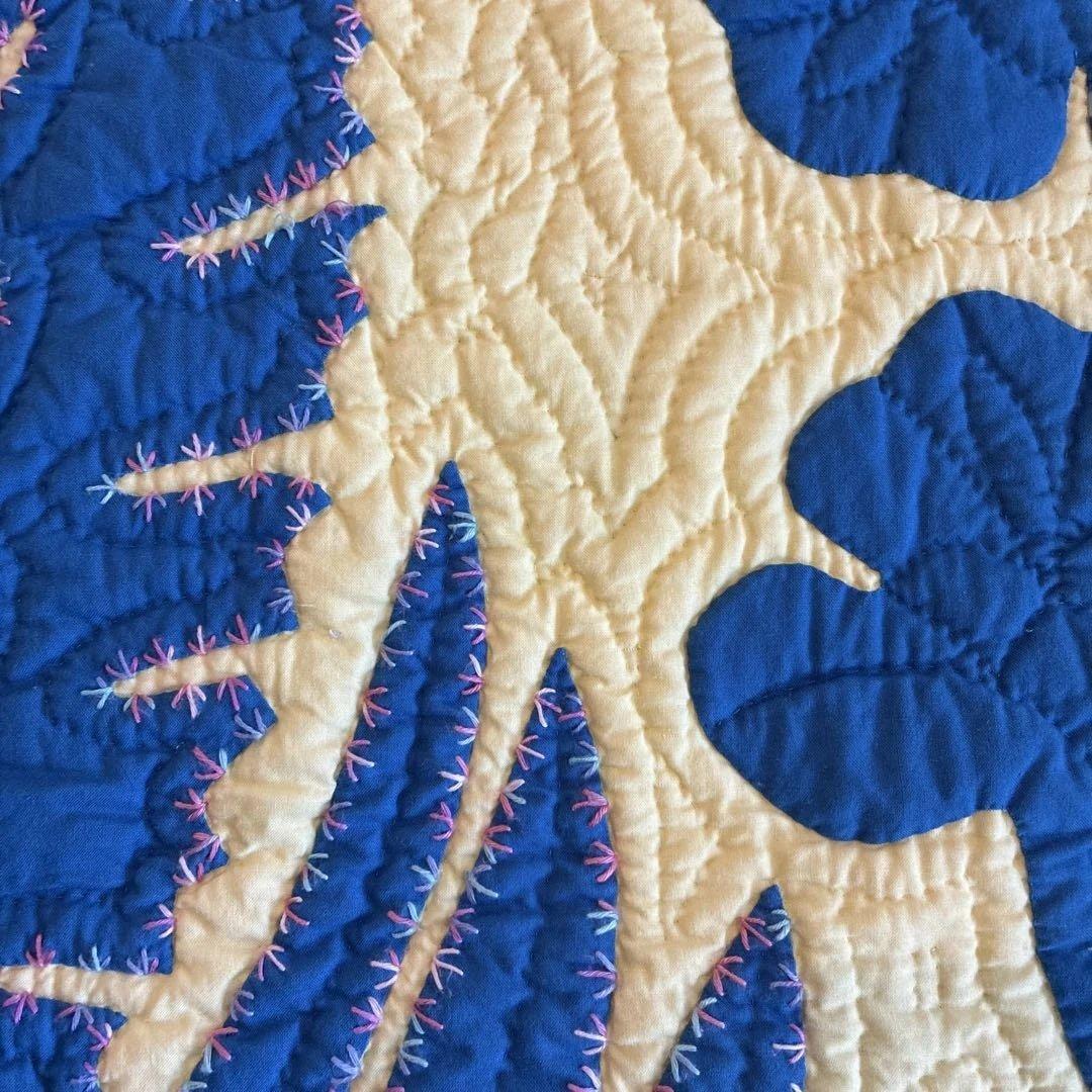 ハンドメイド ハワイアンキルト 青とクリーム色