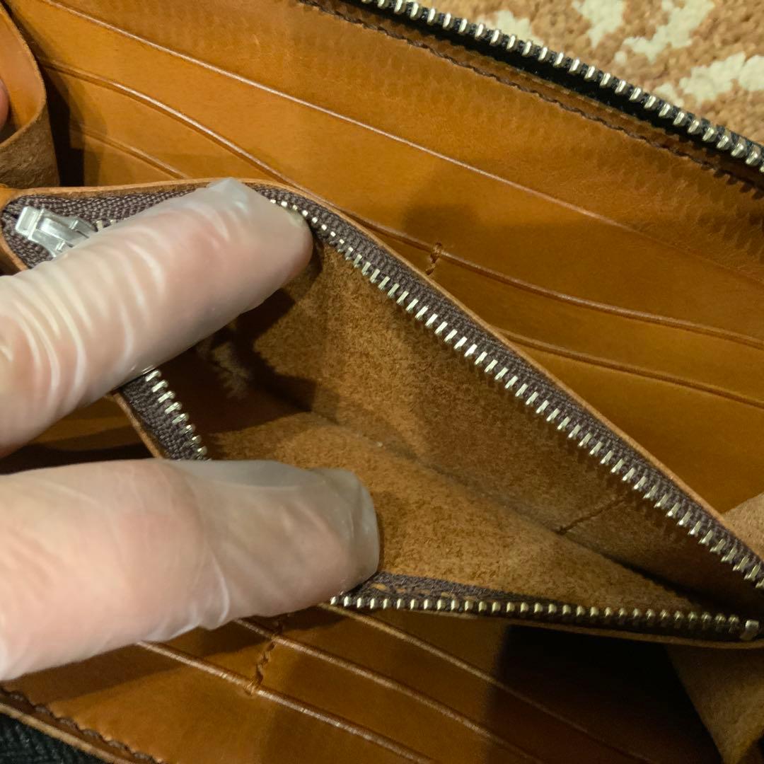 未使用 ラウンドファスナー長財布 ハンドメイド 本革 牛革 maine使用