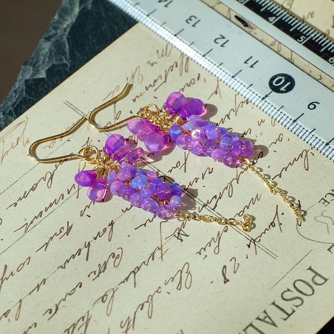SALE 14kgf藤の花パープルカラーオパールつぶつぶピアス/イヤリング
