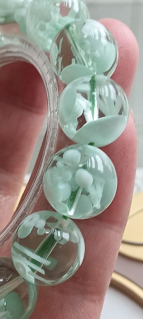 超超超希少石‼️グリーンラリマー約14mm内径約17センチ 雪花オブシディアン