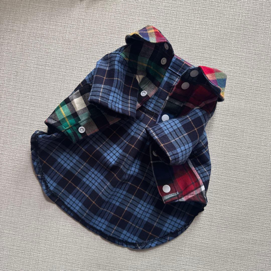ハンドメイド　犬服チェック4段フリル付きワンピース