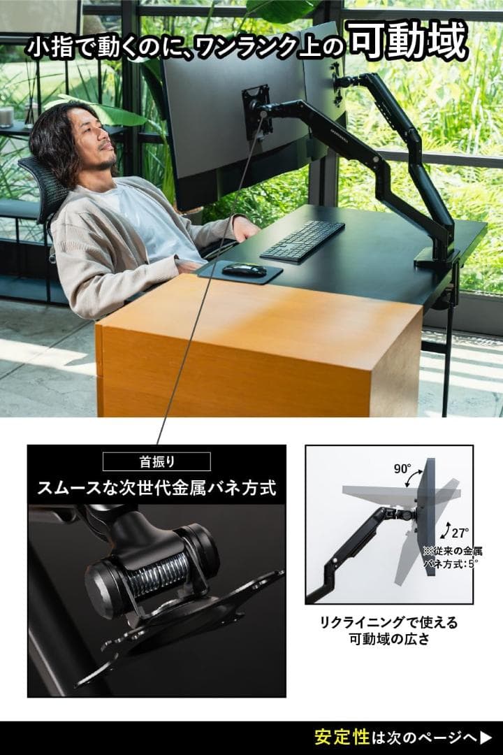 モニターアーム デュアル 17～34インチ(3～11kg)対応