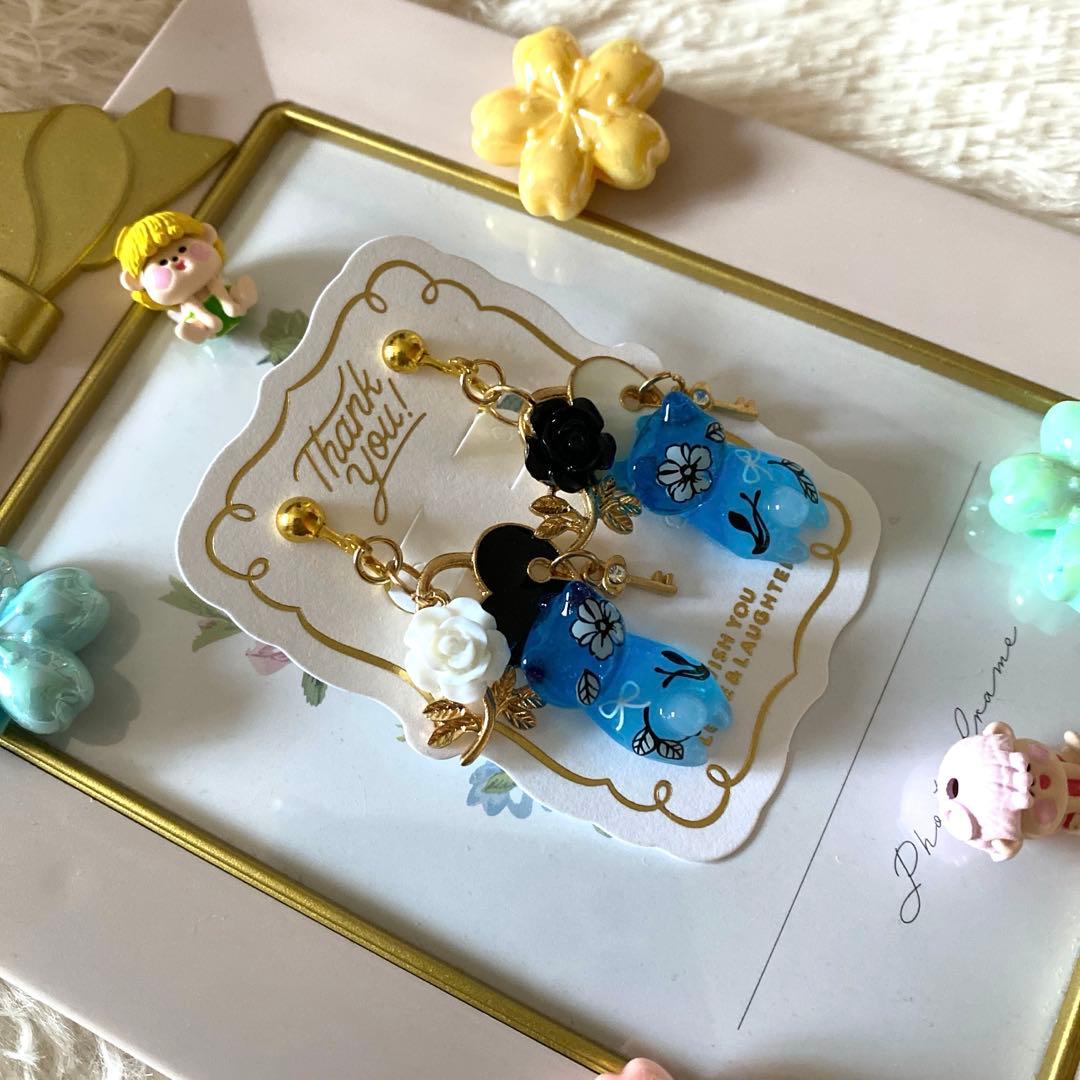 ☆お花いっぱいオシャレ猫ちゃんイヤリング☆