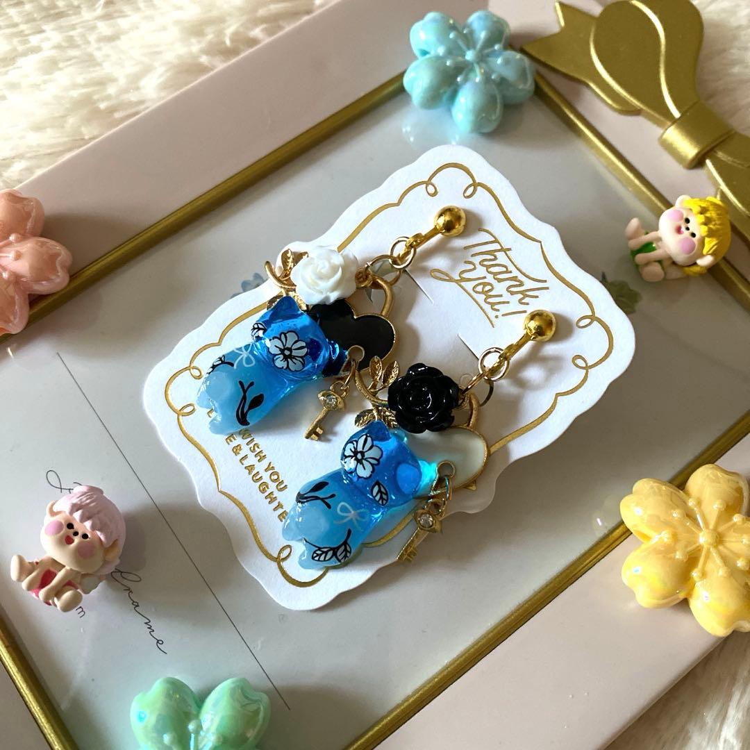 ☆お花いっぱいオシャレ猫ちゃんイヤリング☆