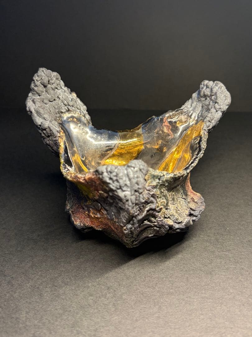 美術品 亀烈文 金彩 片口 酒器 茶碗 磁器 溶岩 焼き物 鉱物 平松龍馬 作