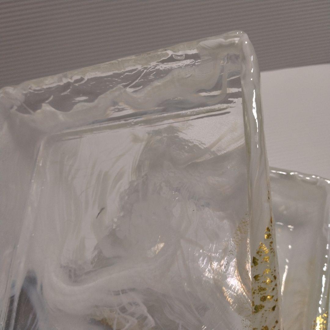 WAKO ガラス 二段 御重 重箱 金箔 手作りガラス ホワイト クリア 工芸品