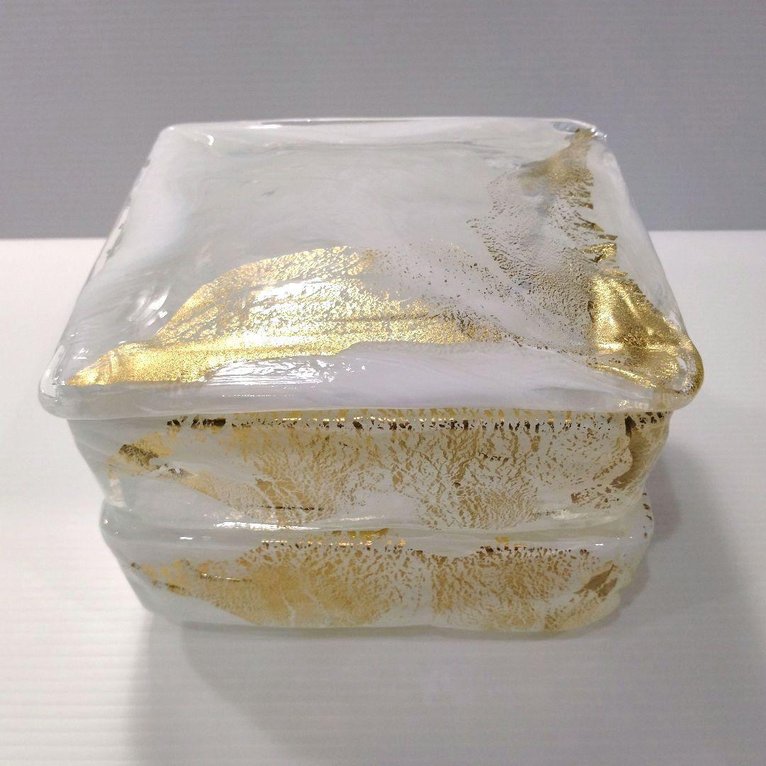 WAKO ガラス 二段 御重 重箱 金箔 手作りガラス ホワイト クリア 工芸品