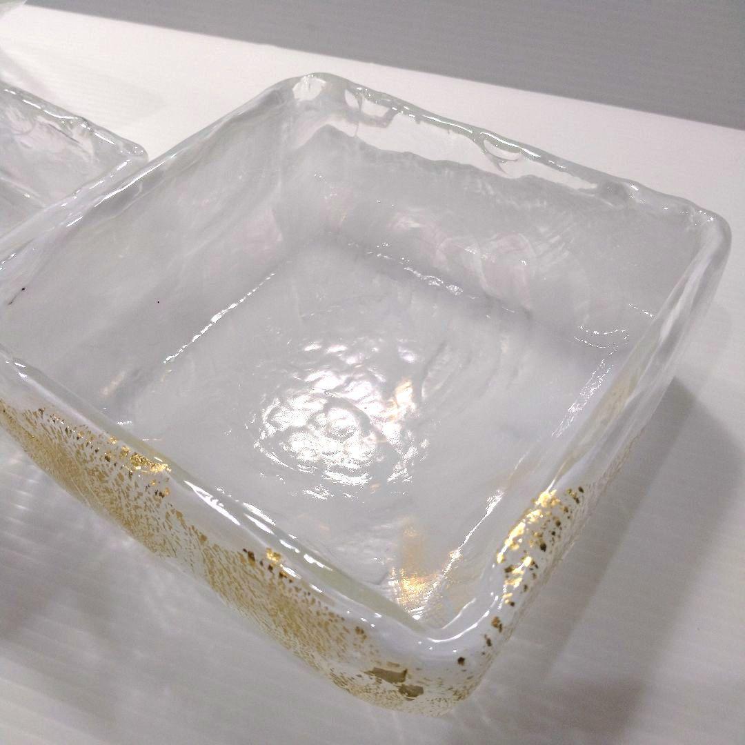 WAKO ガラス 二段 御重 重箱 金箔 手作りガラス ホワイト クリア 工芸品