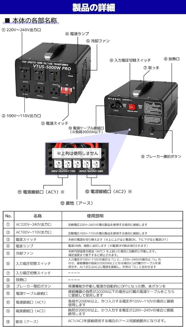 LVYUAN（リョクエン）家庭用電源トランス 5000VA 変圧器
