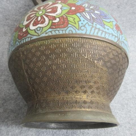 古七宝琺瑯彩花文双獣耳花瓶 [B28687]