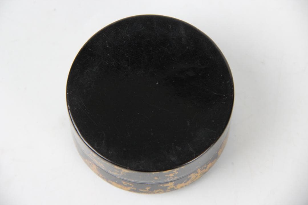 時代物　黒漆 金箔散らし 丸合子 木胎 茶道具 香合風 小物入 FF19-07