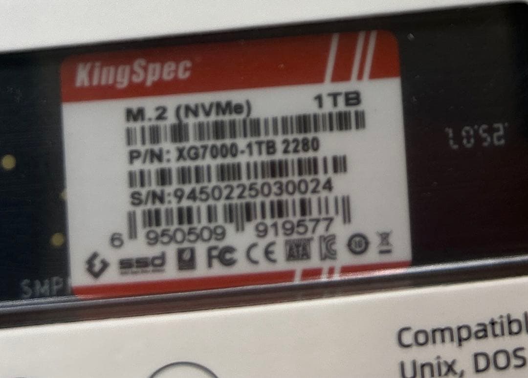 内蔵型SSD KingSpec XG7000 1TB SSD M.2 NVMe