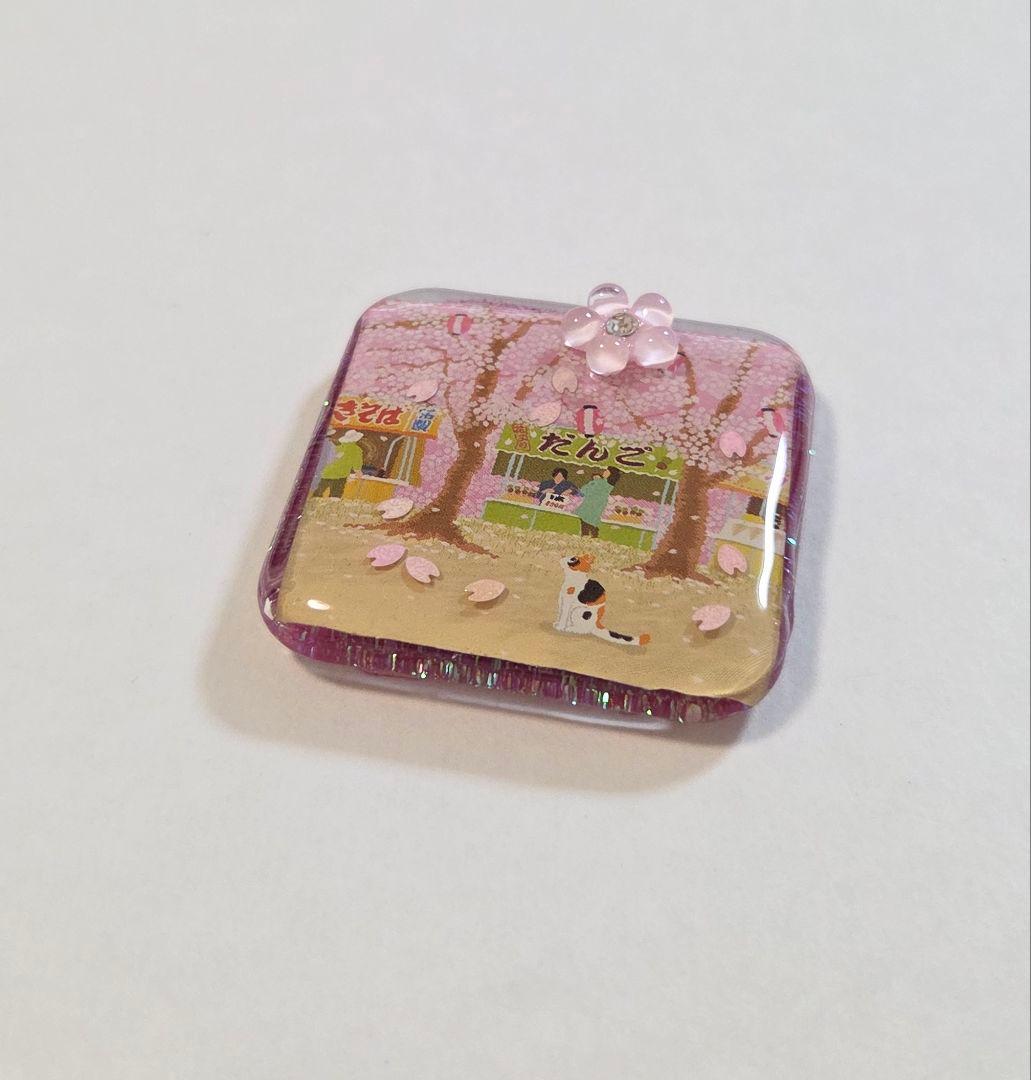 お花見ねこちゃんの風景✨レジンヘアゴム　　ねこレジン　　レジンヘアゴム