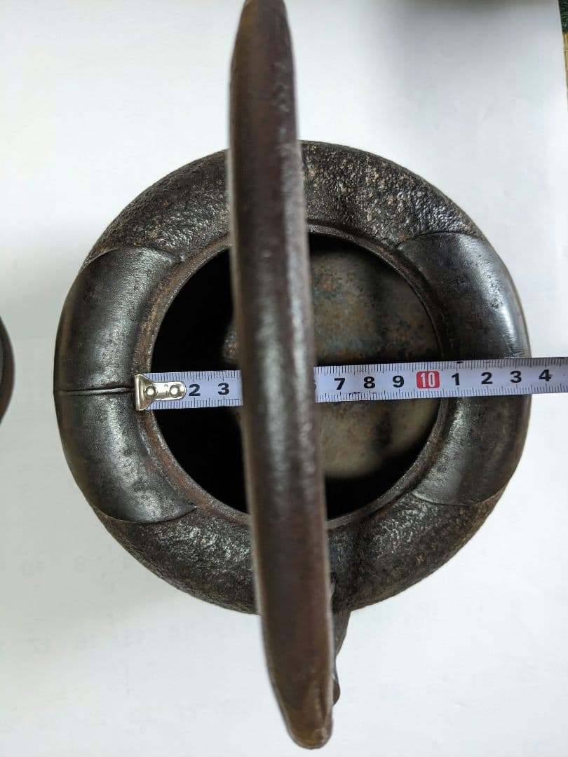 ♦照光堂心斎造 平丸柿の実形 柿ノ葉文様 鉄瓶 在銘3箇所 南部鉄器 骨董品