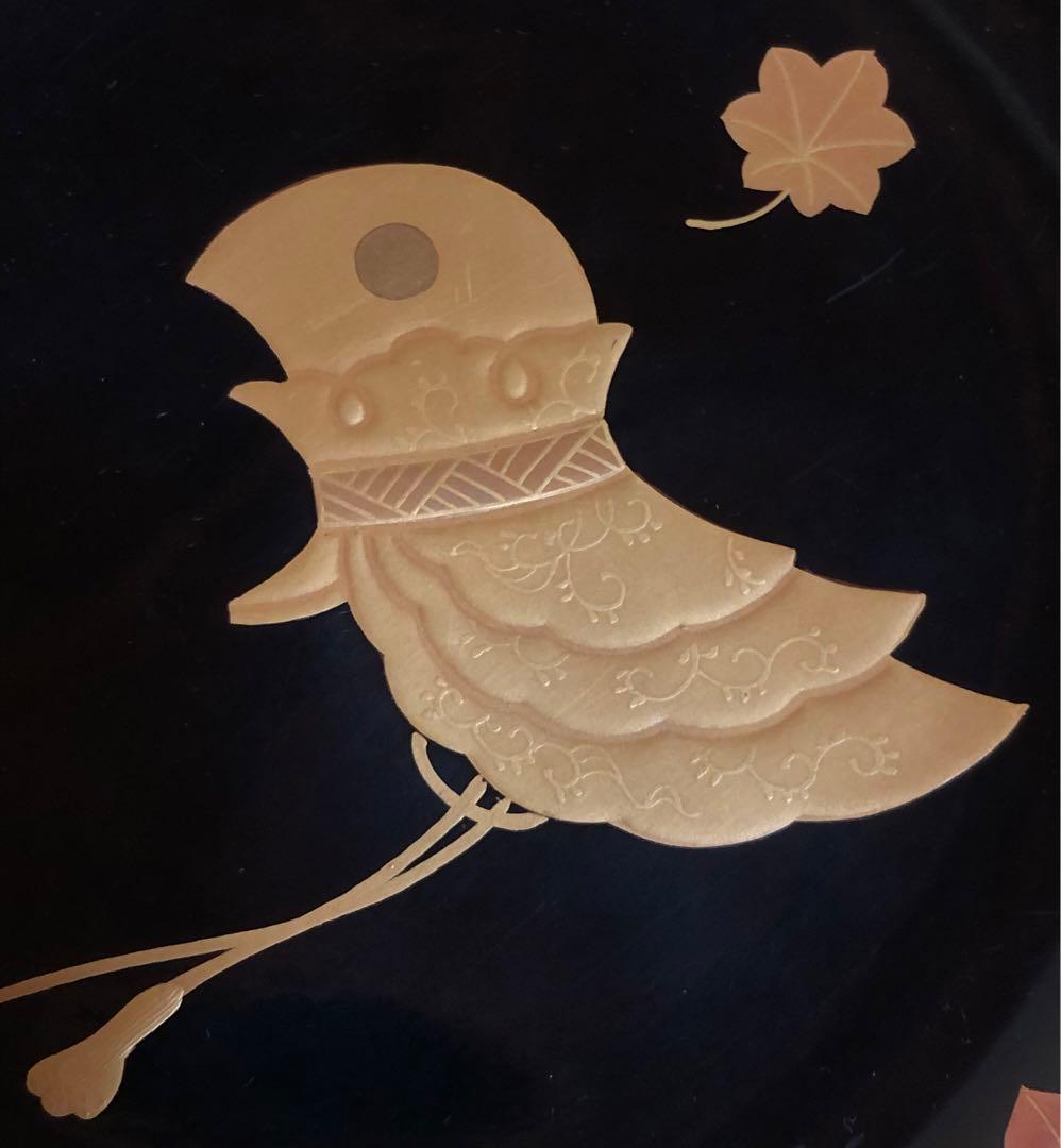 《レ》黒塗 烏帽子蒔絵 変形皿10客 菓子皿 木製漆器 木箱 260306こ4
