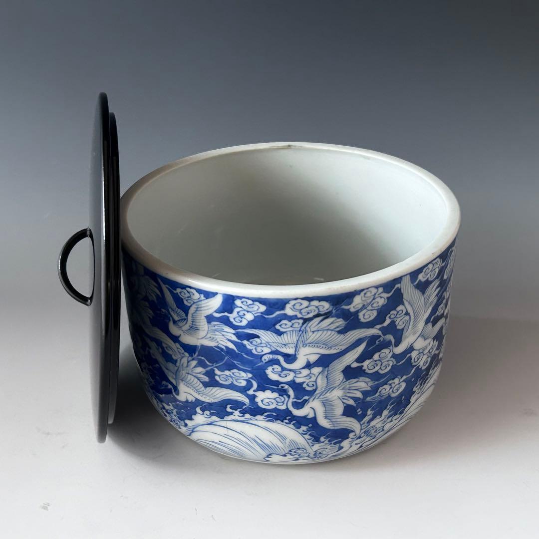 茶道具　新渡　染付　鶴絵　水指　中国　茶会　初釜　稽古　棚　しんと　そめつけ