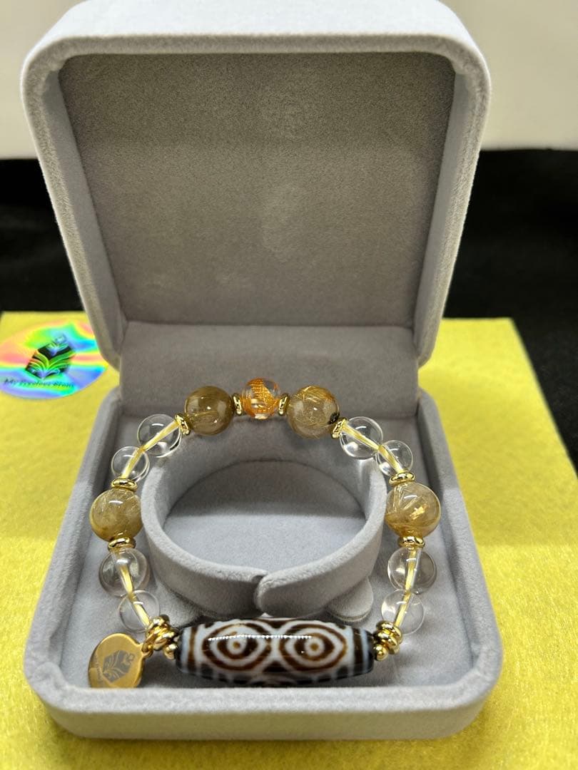 龍眼天珠　ゴールドルチルクオーツ　ブレスレット