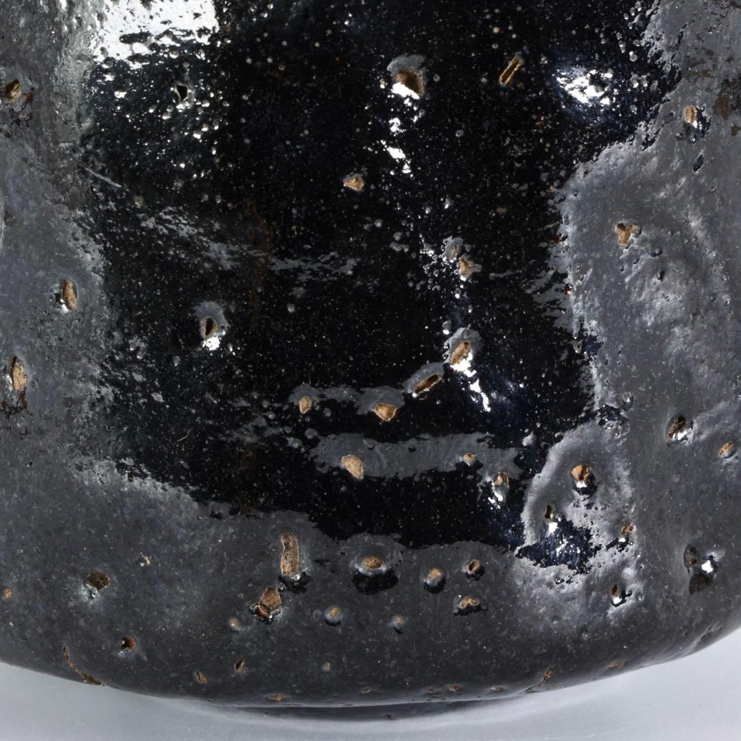 越中國埴生焼 二代太田竹亭作 黒茶碗 共箱 茶道具 抹茶碗 黒楽 古美術 骨董品